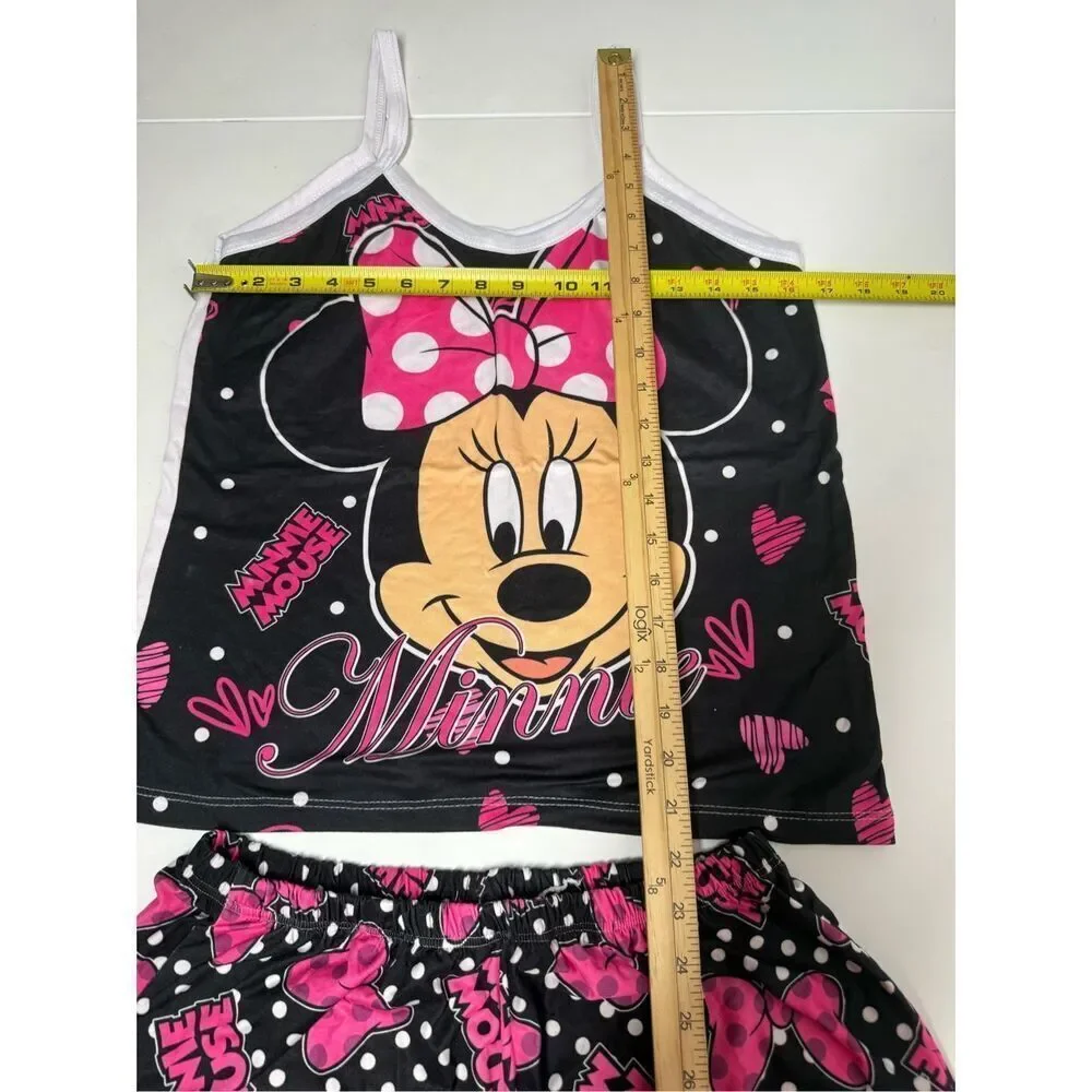Girl's Minnie Mouse Pajama Tank Top/Shorts Set Sz XL See Description Black Pink